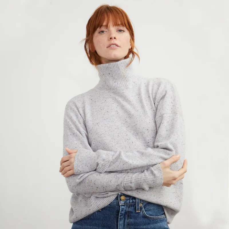 Relaxed Mock with Cuff Detail in Cinder sold by Autumn Cashmere