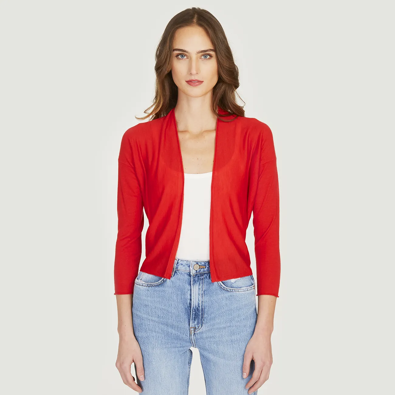 Easy Crop Cardigan in Lobster sold by Autumn Cashmere