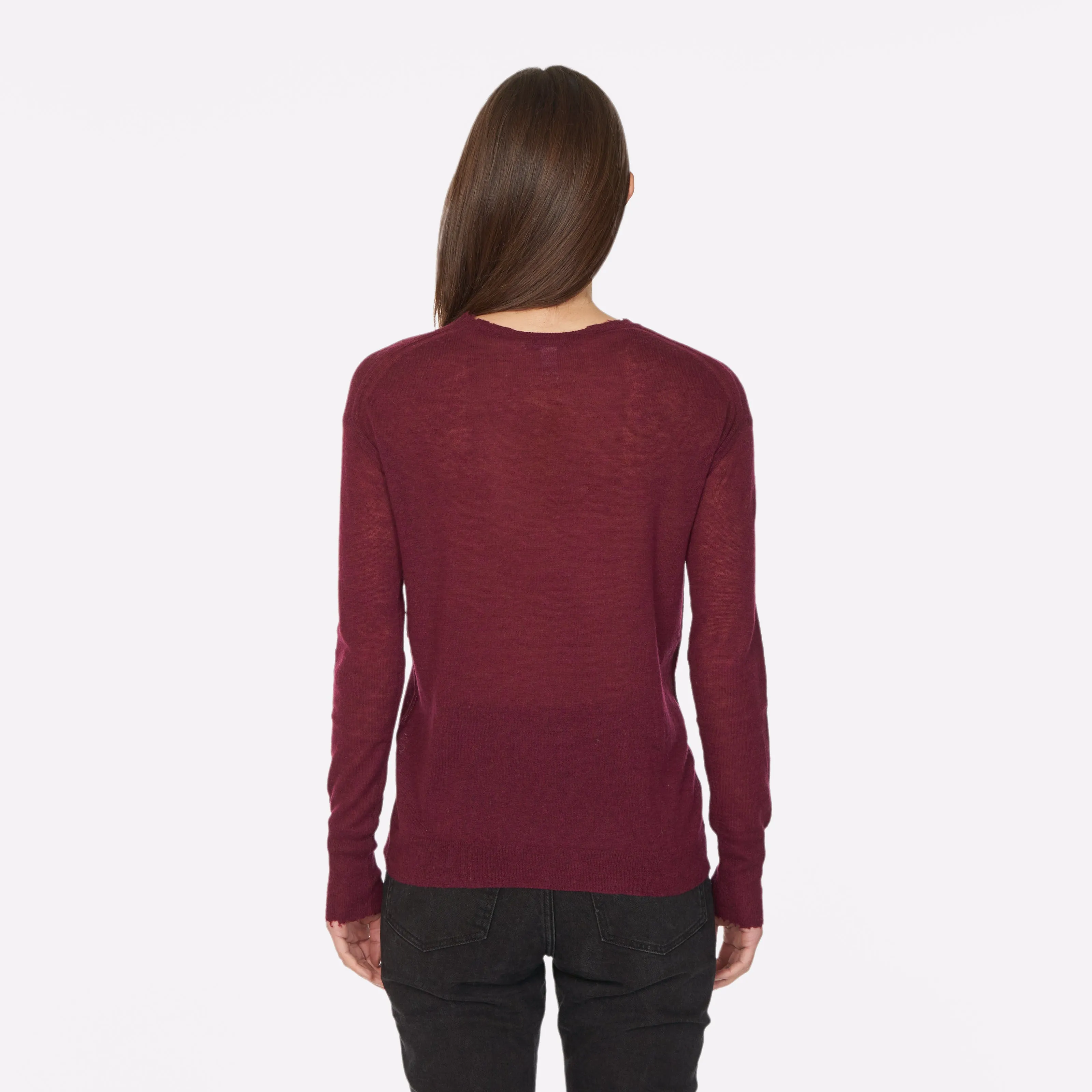 Distressed Sheer Crew in Cranberry sold by Autumn Cashmere product image thumbnail 3