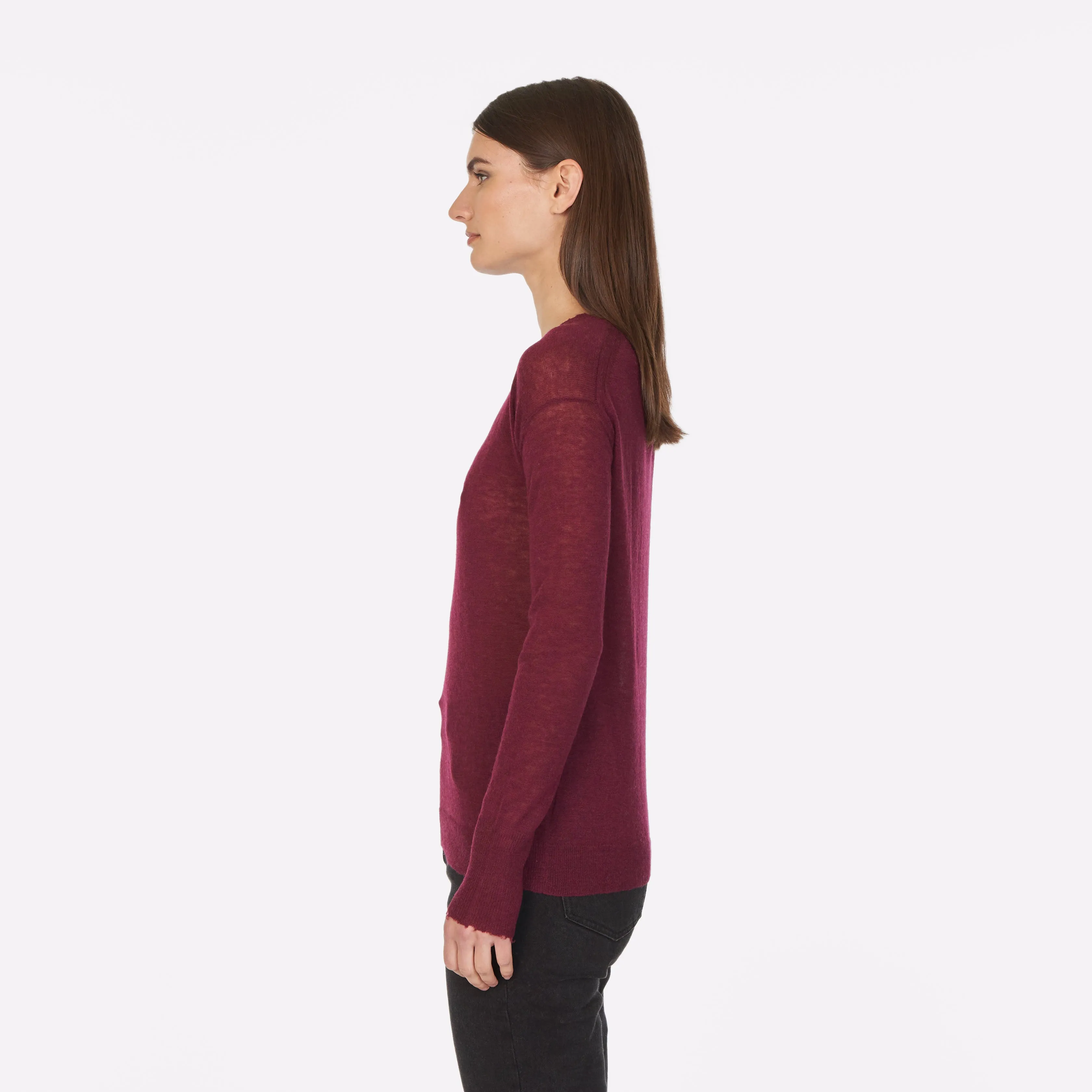Distressed Sheer Crew in Cranberry sold by Autumn Cashmere product image thumbnail 2