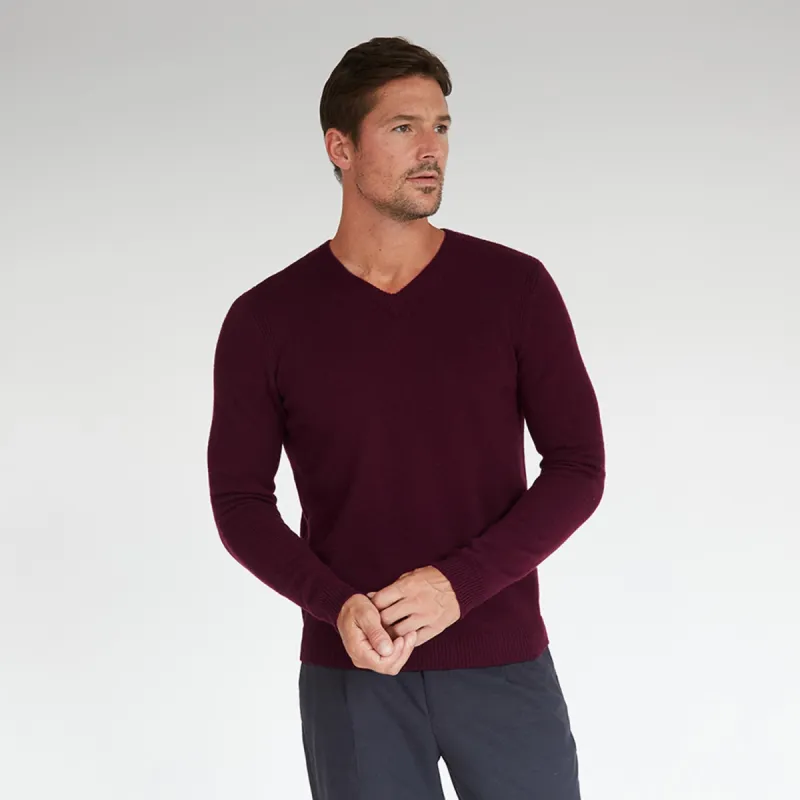 Basic V-Neck in Lava Burgundy sold by Autumn Cashmere