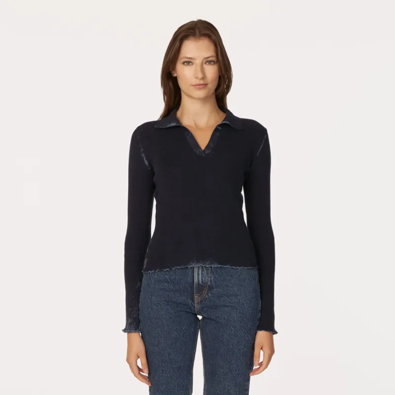 Inked Rib Jonny Collar in Navy sold by Autumn Cashmere