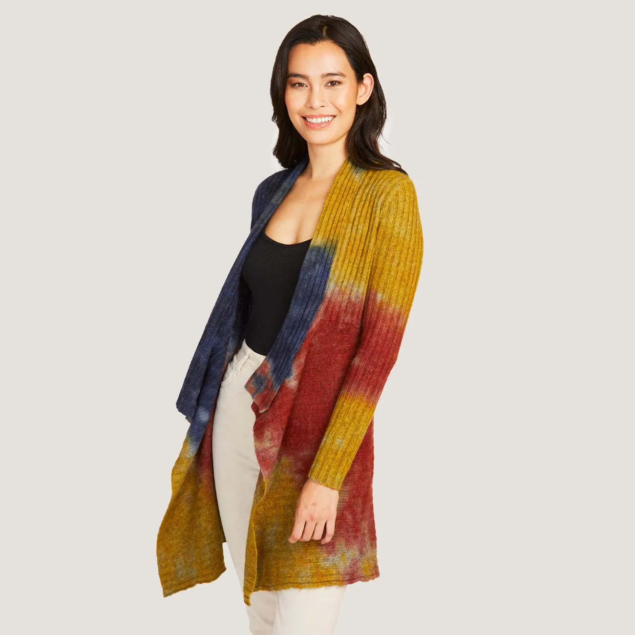 Tie Dye Rib Drape Cashmere Cardigan in Nickel/Peacoat sold by Autumn Cashmere product image thumbnail 4