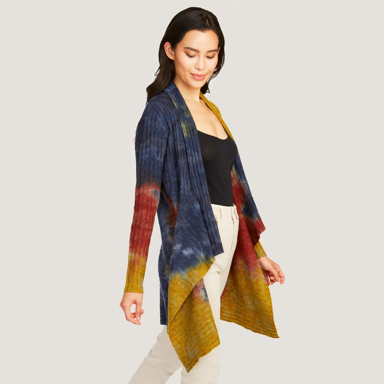 Tie Dye Rib Drape Cashmere Cardigan in Nickel/Peacoat sold by Autumn Cashmere product image thumbnail 3
