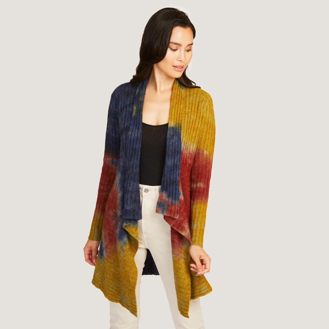 Tie Dye Rib Drape Cashmere Cardigan in Nickel/Peacoat sold by Autumn Cashmere product image thumbnail 5