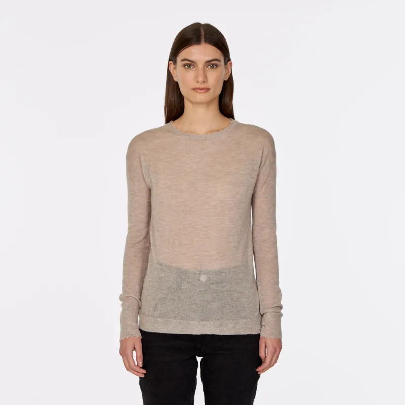 Distressed Sheer Crew in Pita sold by Autumn Cashmere