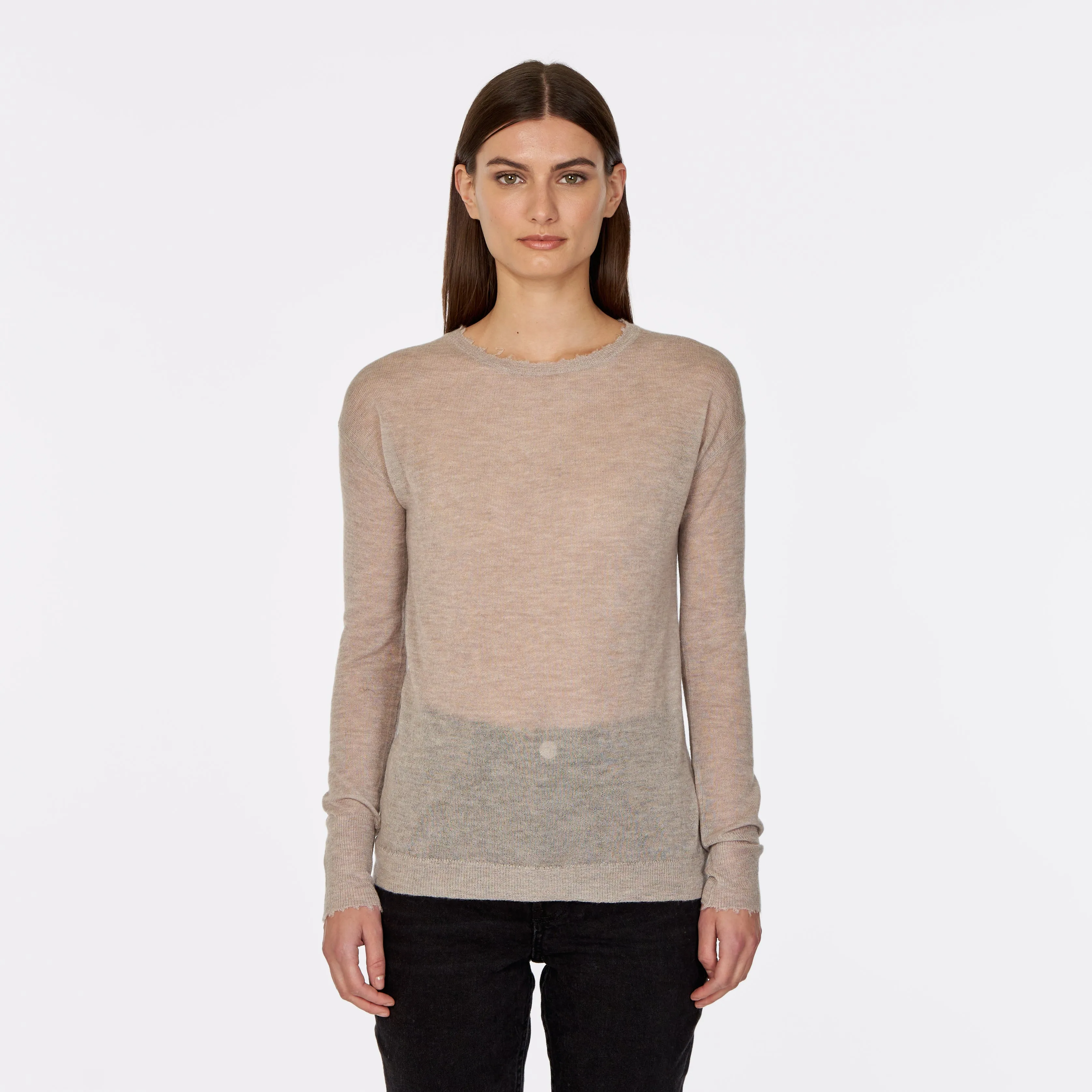 Distressed Sheer Crew in Pita sold by Autumn Cashmere
