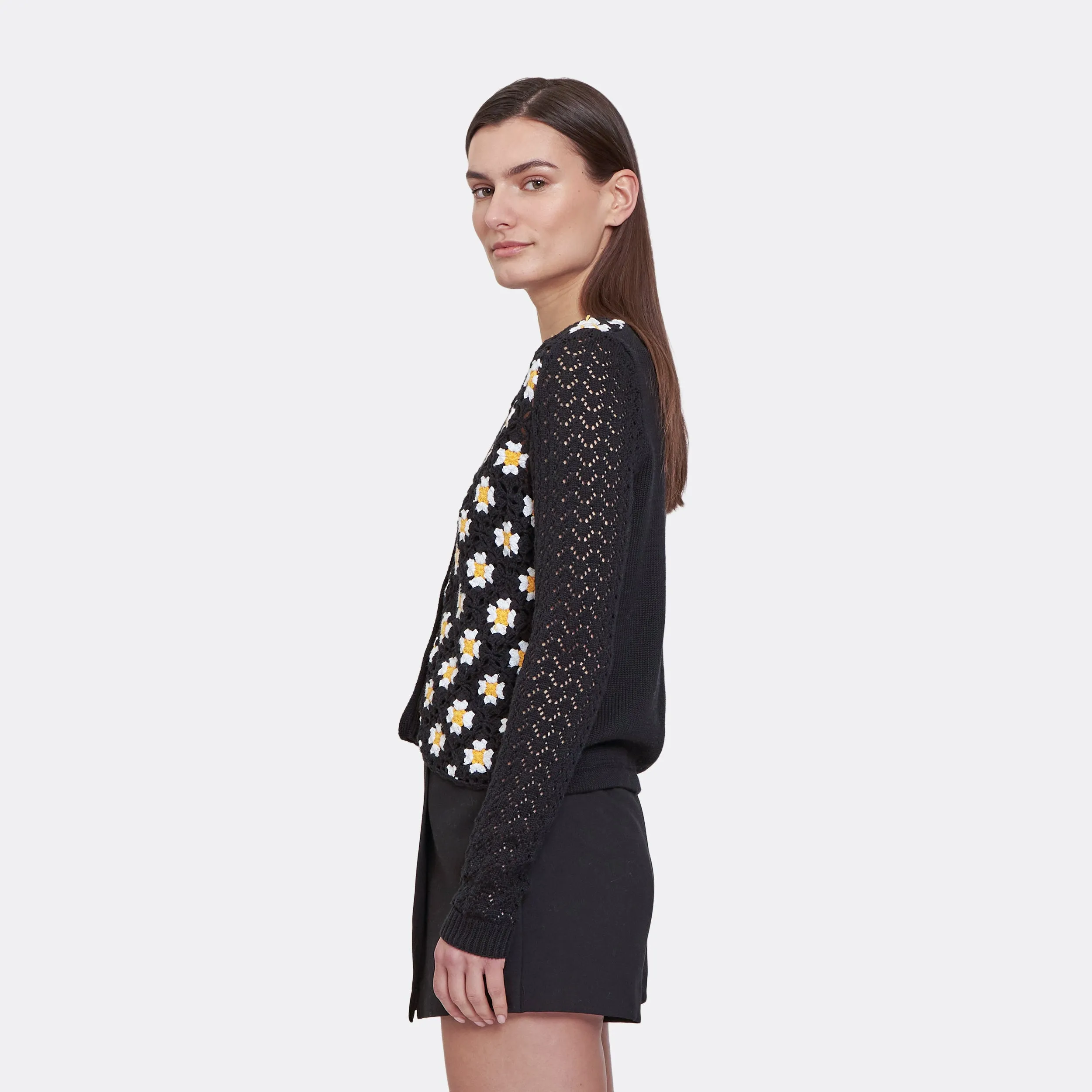 Hand Crochet Daisy Cardigan in Black Combo sold by Autumn Cashmere product image thumbnail 3