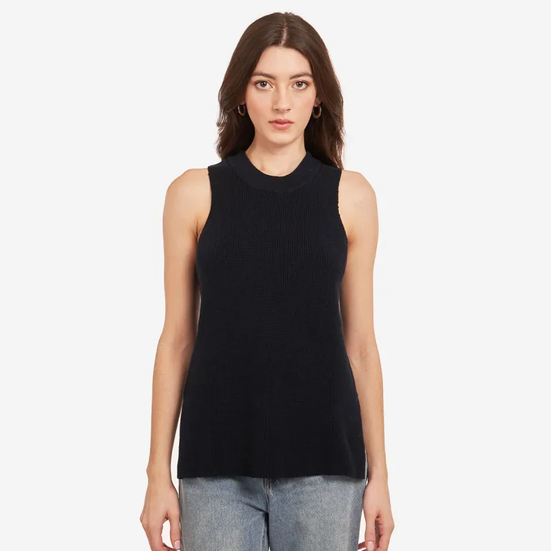 Sleeveless Shaker Crew in Navy Blue sold by Autumn Cashmere