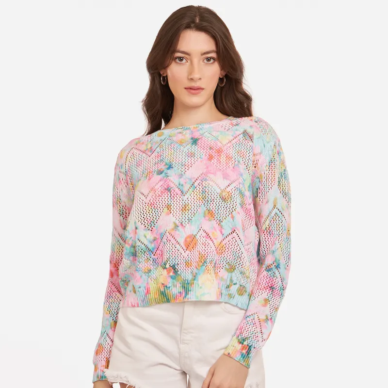 Pointelle Daisy Print Crew sold by Autumn Cashmere