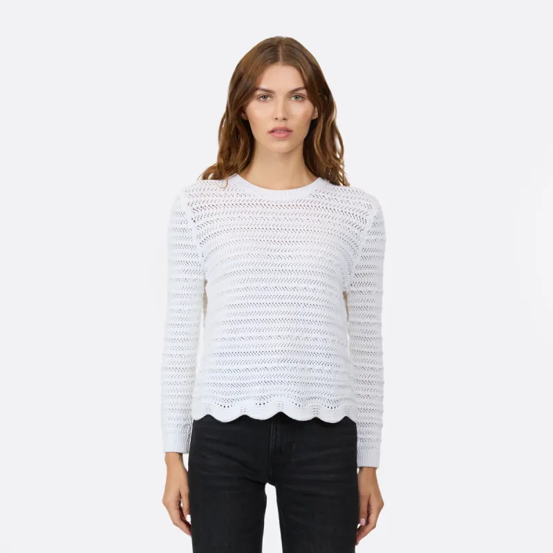 Mesh Crew w/ Scallop Edge in Bleach White sold by Autumn Cashmere