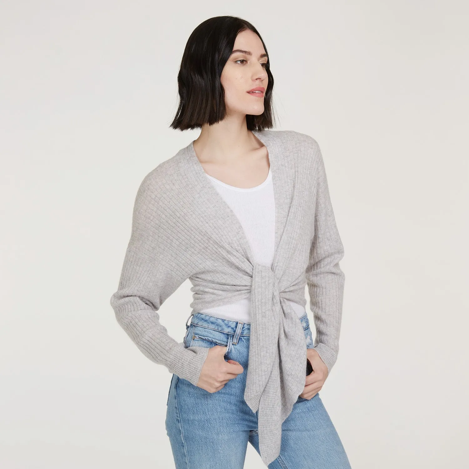 Tie Front Rib Cardigan in Fog sold by Autumn Cashmere product image thumbnail 3
