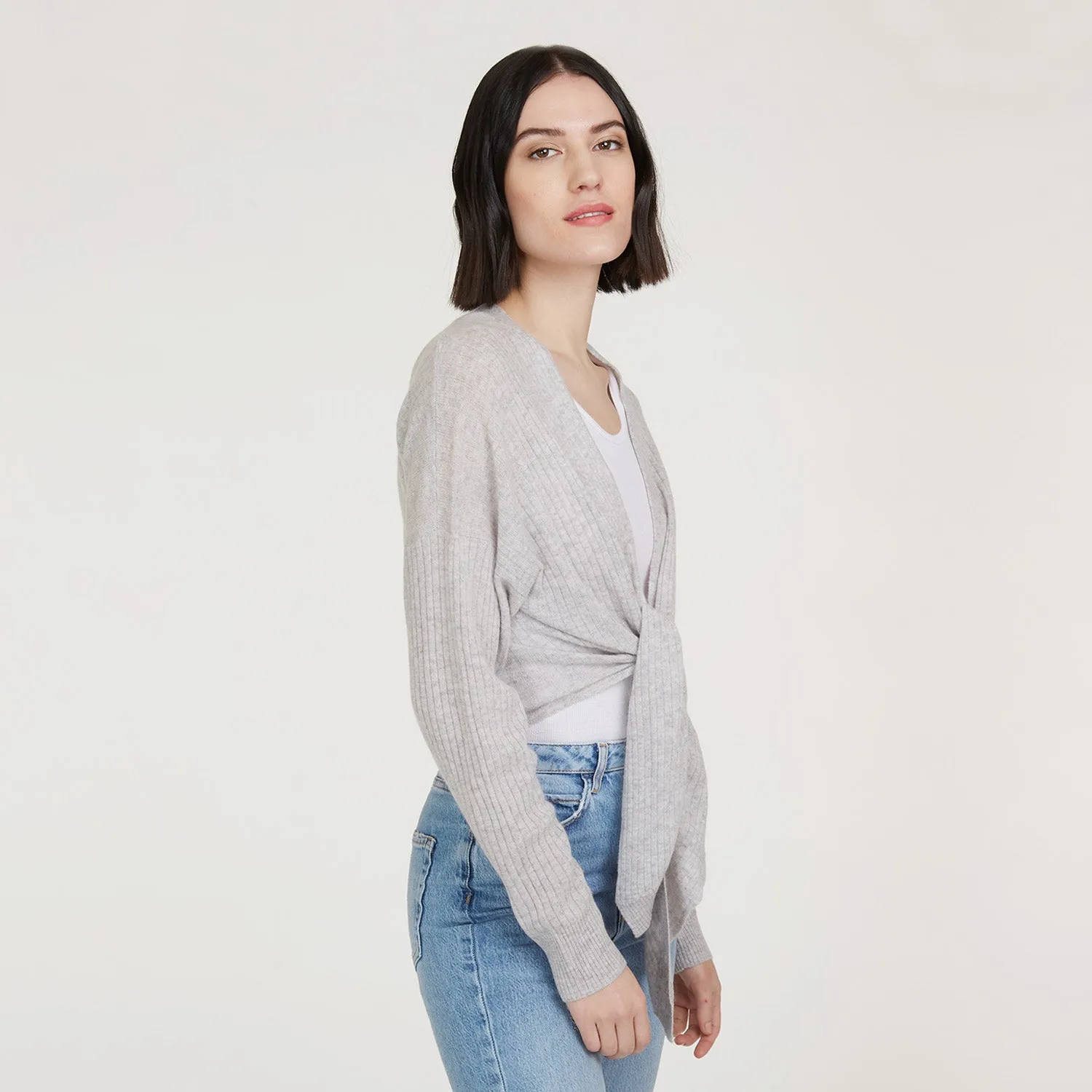 Tie Front Rib Cardigan in Fog sold by Autumn Cashmere product image thumbnail 4