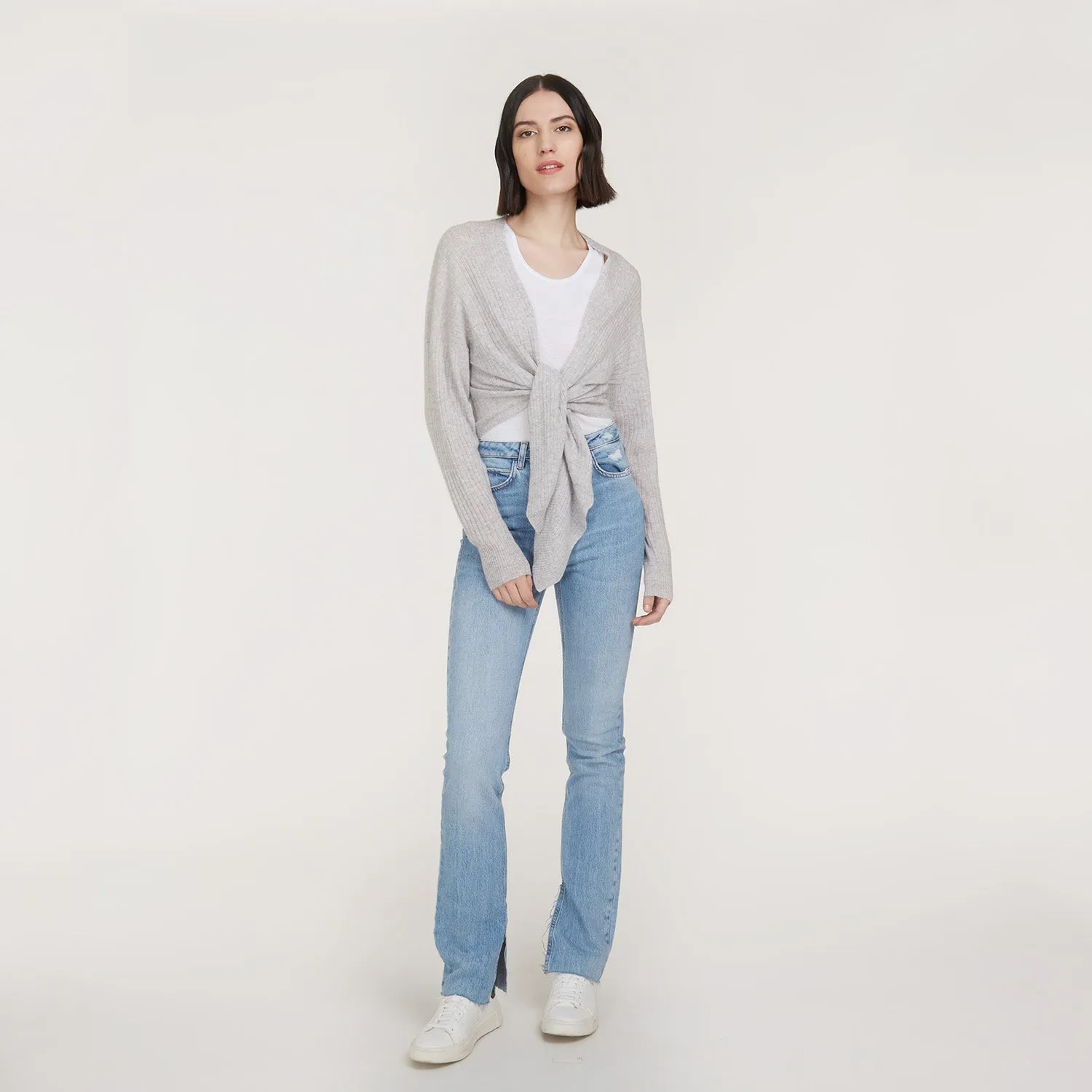 Tie Front Rib Cardigan in Fog sold by Autumn Cashmere product image thumbnail 2
