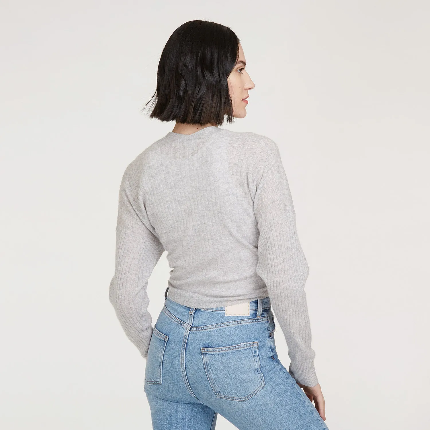 Tie Front Rib Cardigan in Fog sold by Autumn Cashmere product image thumbnail 5