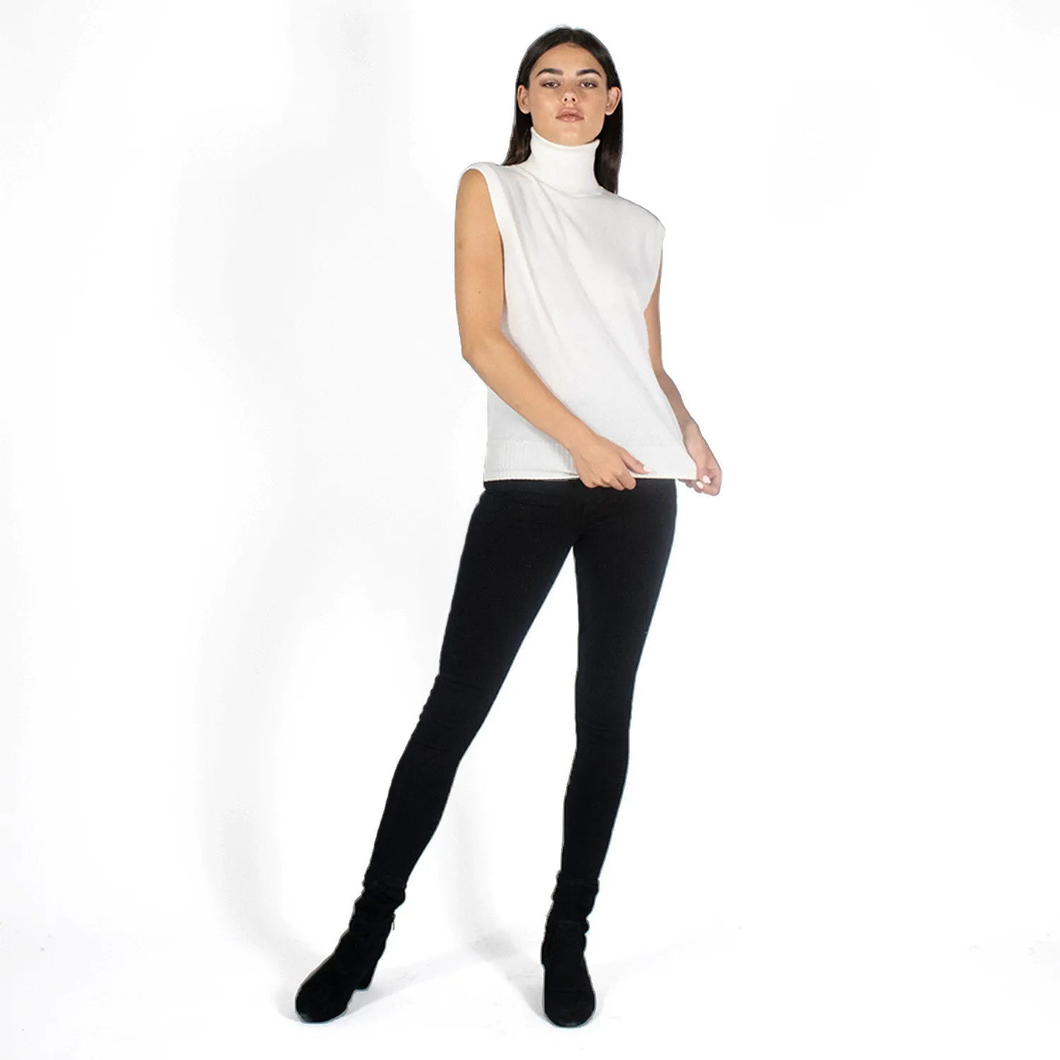 Relaxed Fit Sleeveless Turtleneck in Chalk sold by Autumn Cashmere product image thumbnail 4