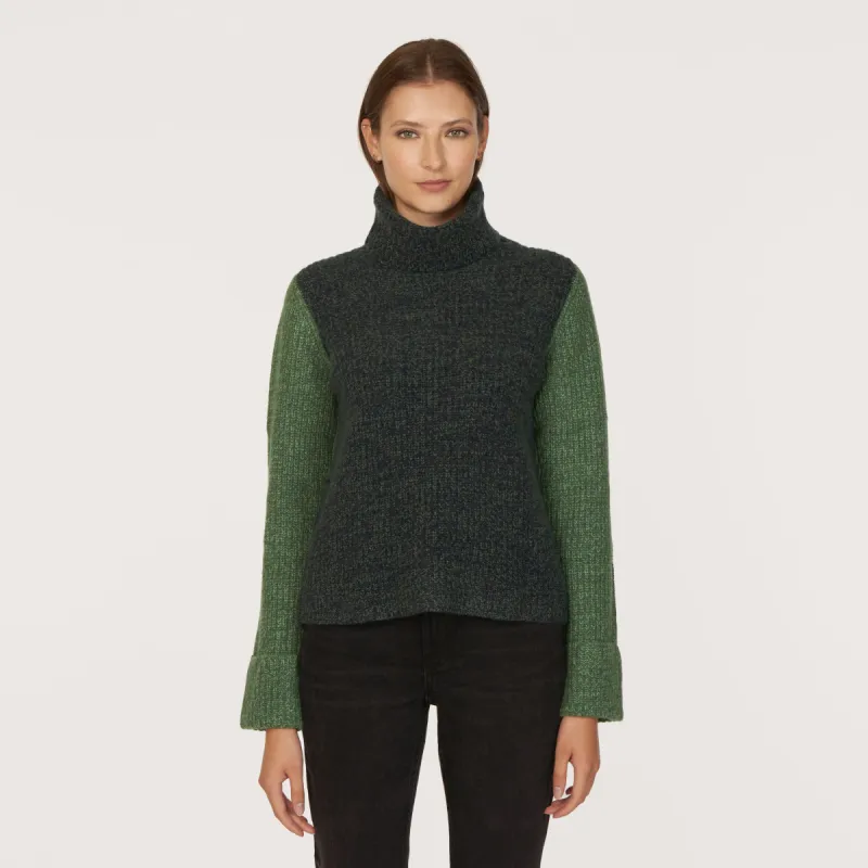 Tweed Color Block Turtleneck in Navy/Pickle sold by Autumn Cashmere
