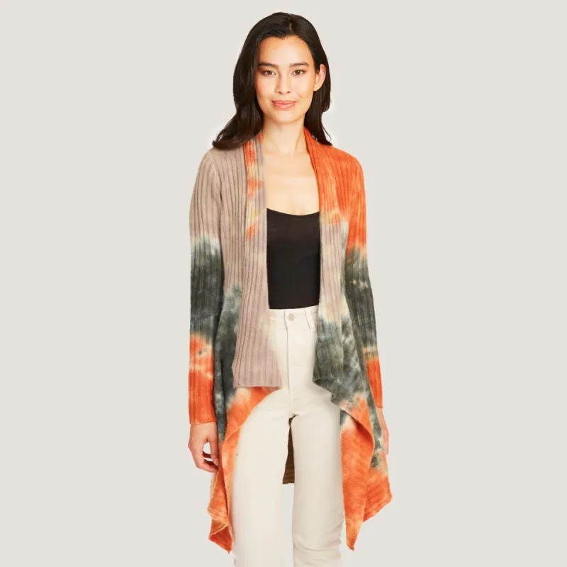 Tie Dye Rib Drape Cashmere Cardigan in Pita/Neutral sold by Autumn Cashmere