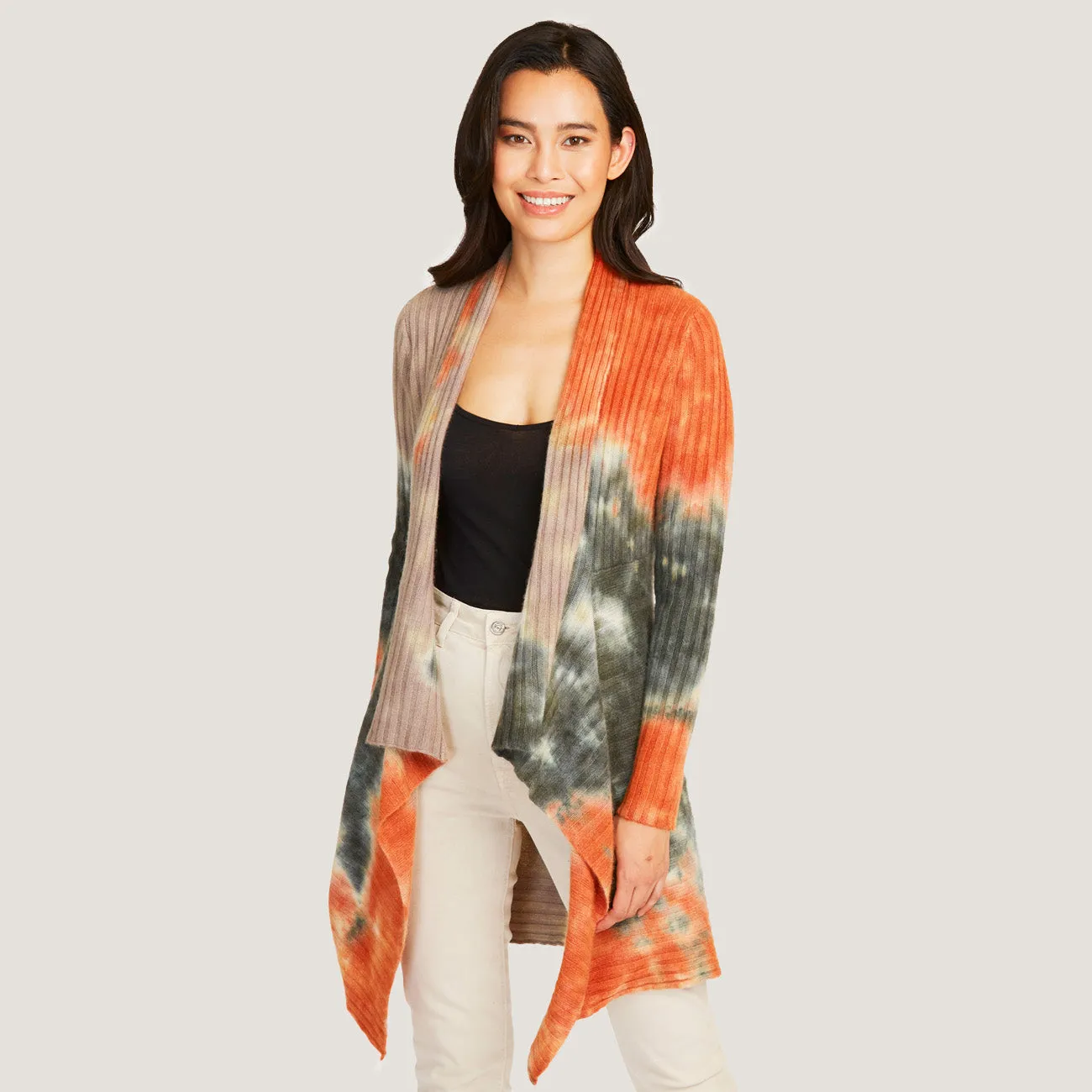 Tie Dye Rib Drape Cashmere Cardigan in Pita/Neutral sold by Autumn Cashmere product image thumbnail 5