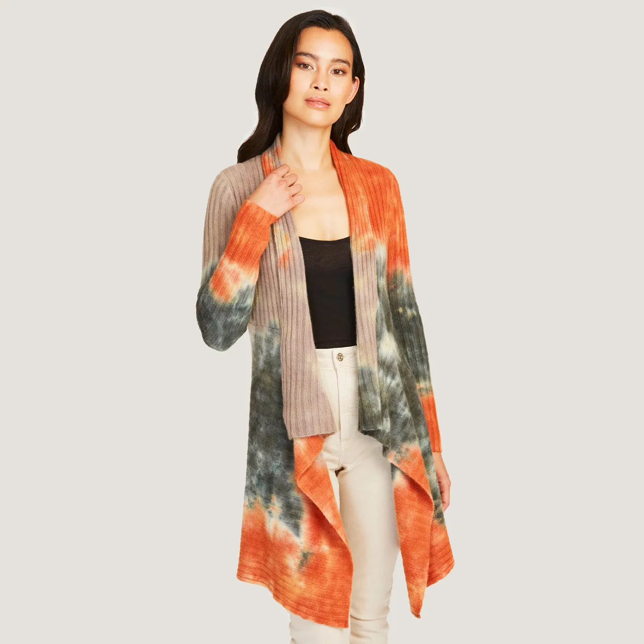 Tie Dye Rib Drape Cashmere Cardigan in Pita/Neutral sold by Autumn Cashmere product image thumbnail 4