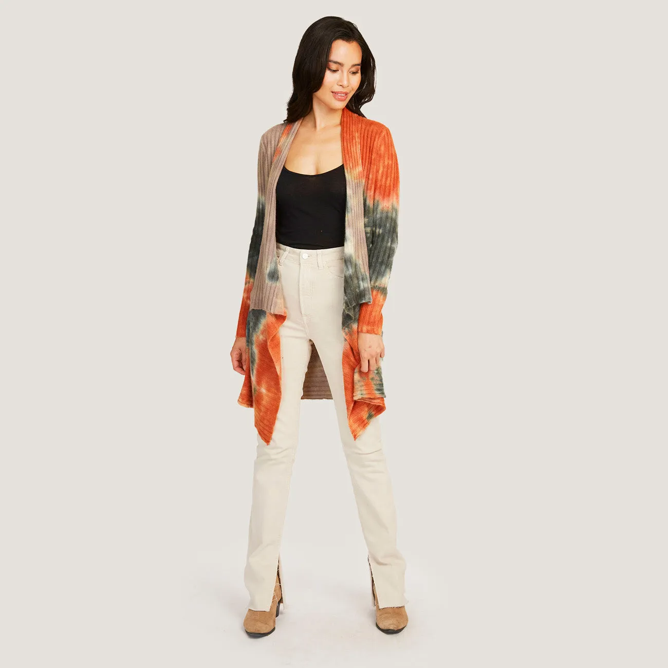Tie Dye Rib Drape Cashmere Cardigan in Pita/Neutral sold by Autumn Cashmere product image thumbnail 2