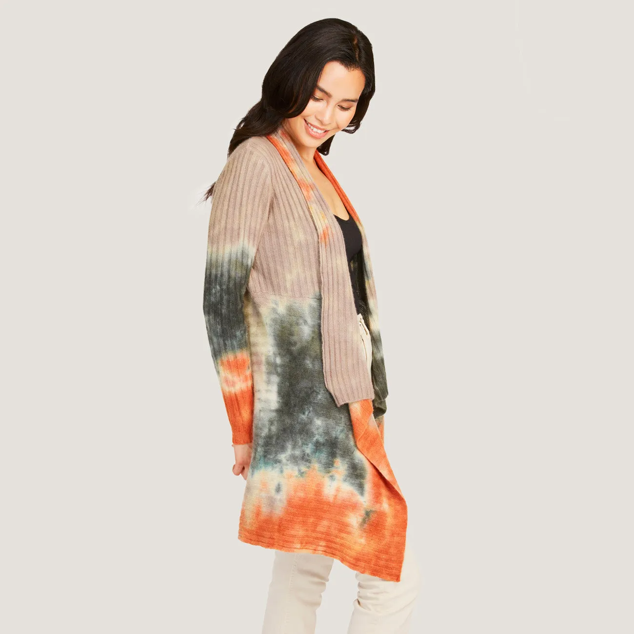 Tie Dye Rib Drape Cashmere Cardigan in Pita/Neutral sold by Autumn Cashmere product image thumbnail 3