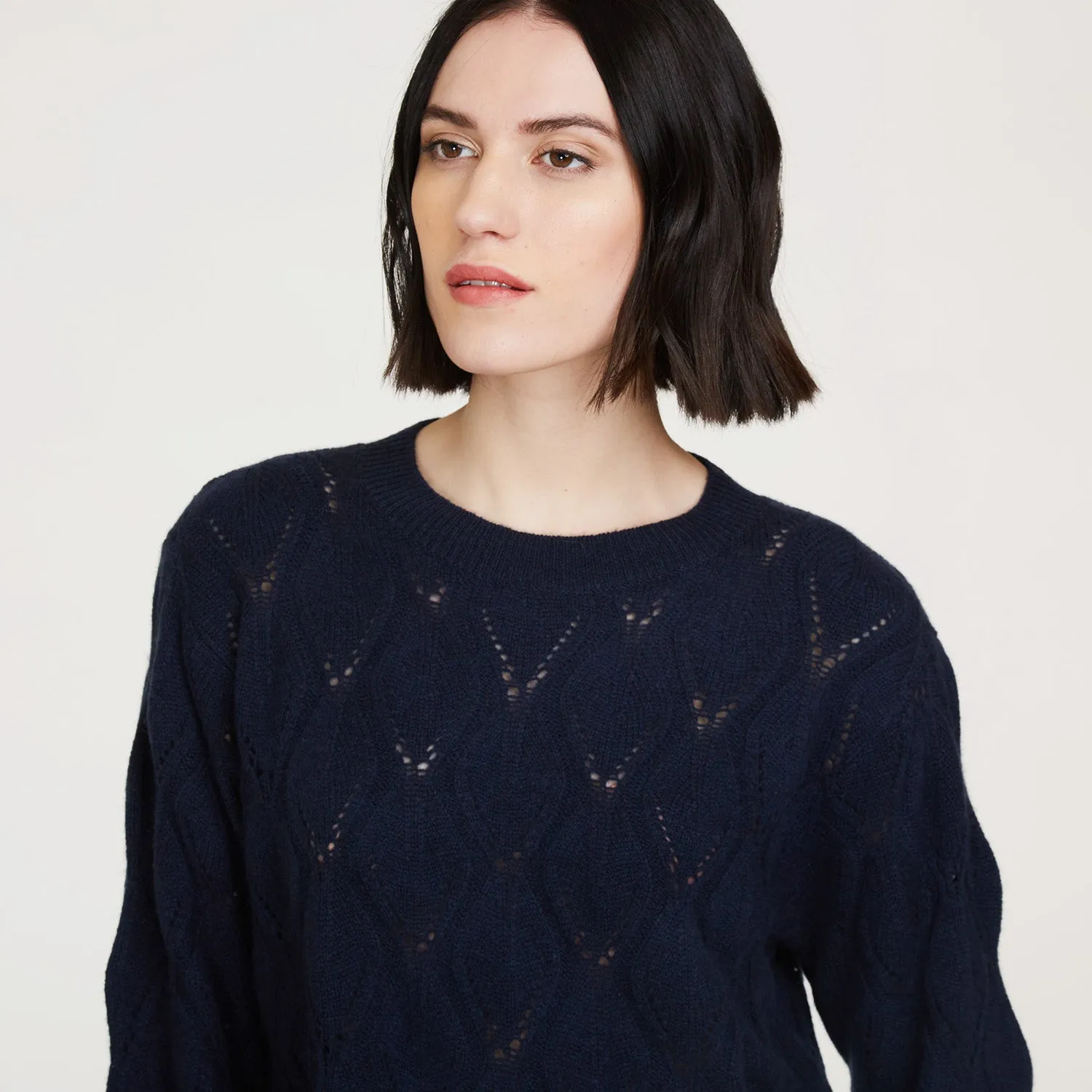 Leaf Pointelle Cropped Boxy Crew in Navy sold by Autumn Cashmere product image thumbnail 4