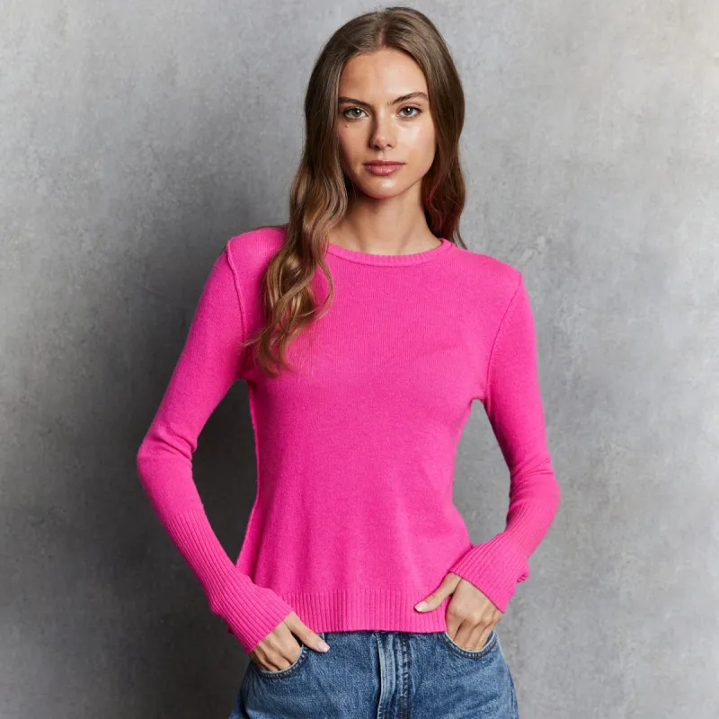 Raw Edge Crew in Atomic Pink sold by Autumn Cashmere