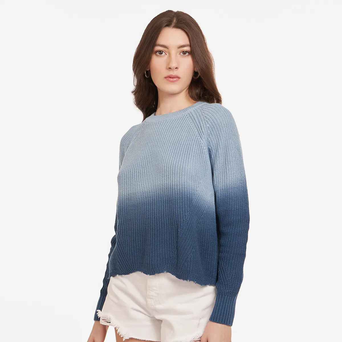 Dip Dye Scallop Shaker Crew in Sky Navy Blue sold by Autumn Cashmere product image thumbnail 2