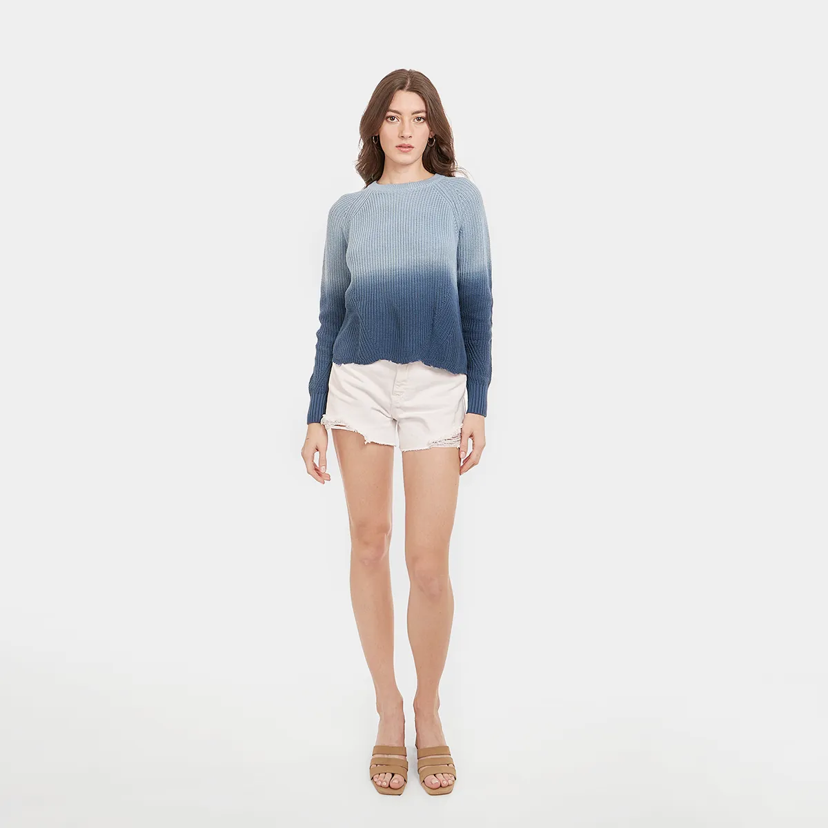 Dip Dye Scallop Shaker Crew in Sky Navy Blue sold by Autumn Cashmere product image thumbnail 4