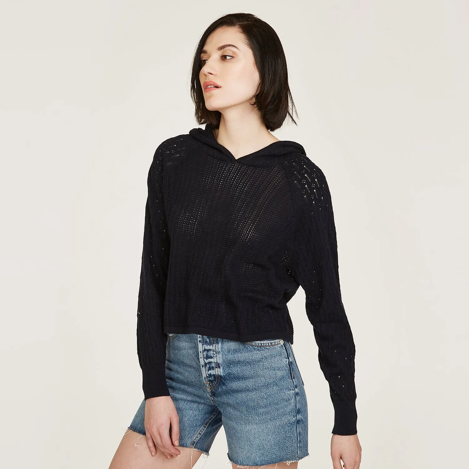 Mixed Stitch Hoodie in Navy Blue sold by Autumn Cashmere product image thumbnail 3