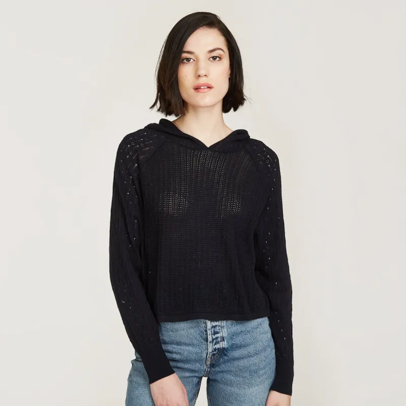 Mixed Stitch Hoodie in Navy Blue made by Autumn Cashmere