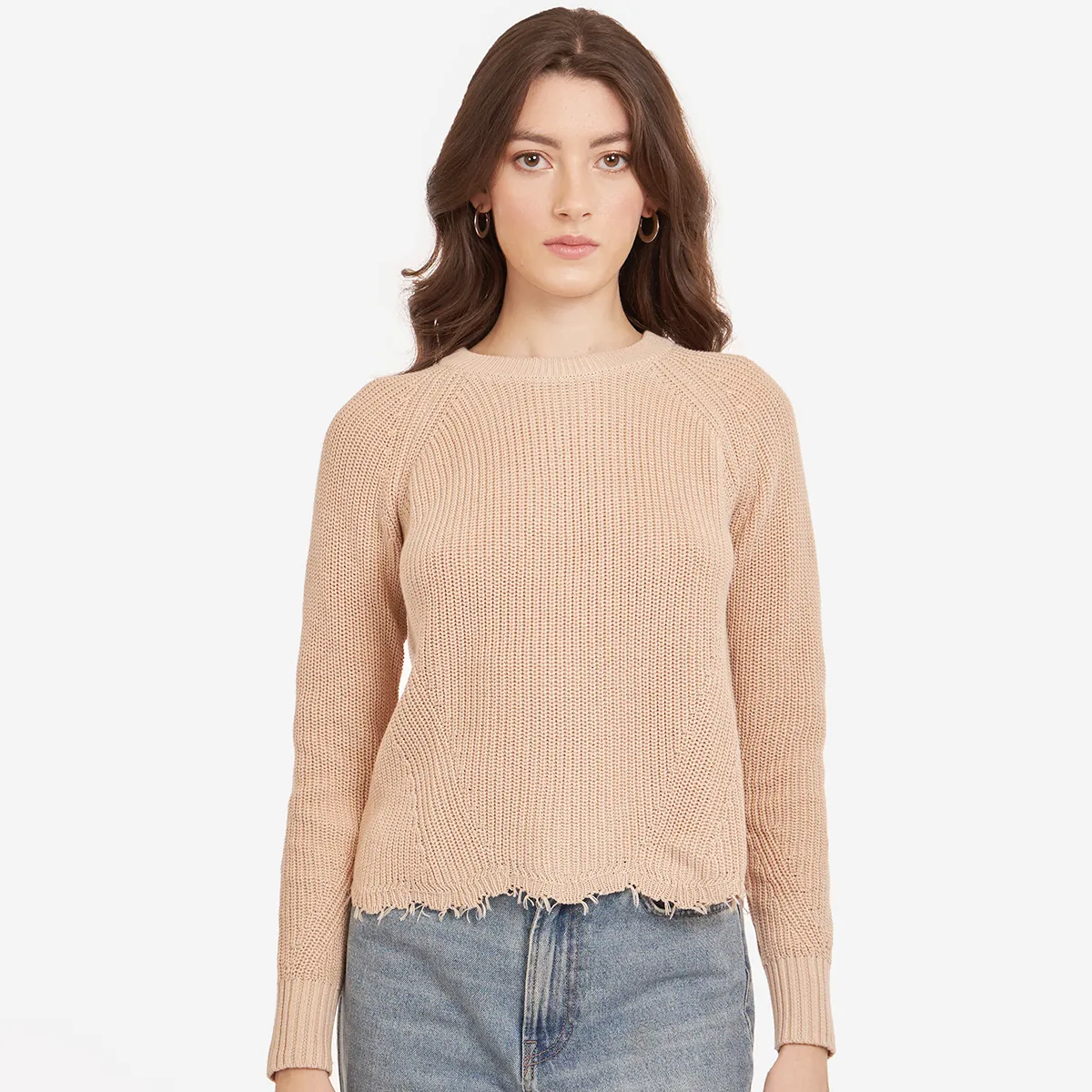 Distressed Scallop Shaker in Latte sold by Autumn Cashmere