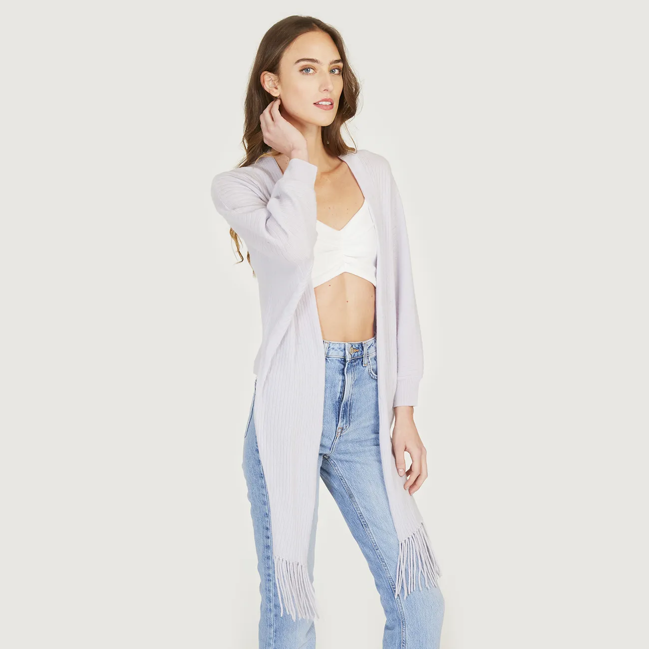 Rib Fringed Tie Front Dolman in Oxygen sold by Autumn Cashmere product image thumbnail 5