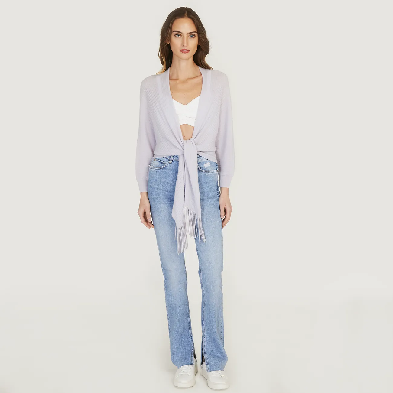 Rib Fringed Tie Front Dolman in Oxygen sold by Autumn Cashmere product image thumbnail 4