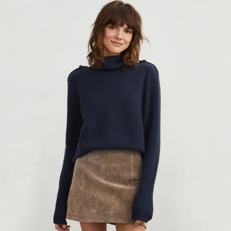 Shaker Turtleneck w/ Epaulets sold by Autumn Cashmere