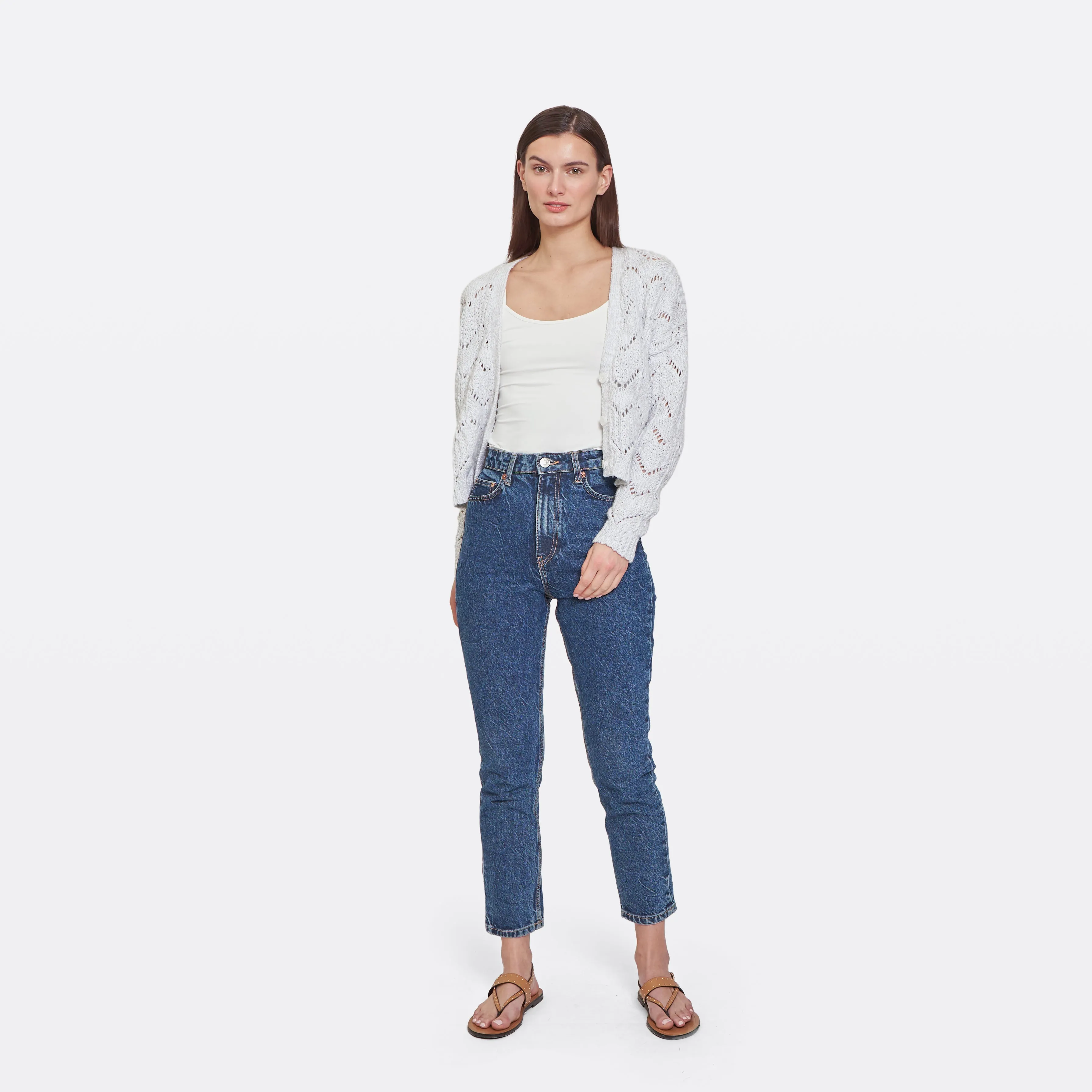 Pointelle Stitch Cardigan w/ Marled Colors in White Combo sold by Autumn Cashmere product image thumbnail 5