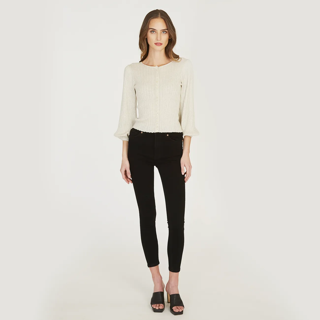 Rib Puff Sleeve Multi Button Cardigan sold by Autumn Cashmere product image thumbnail 5