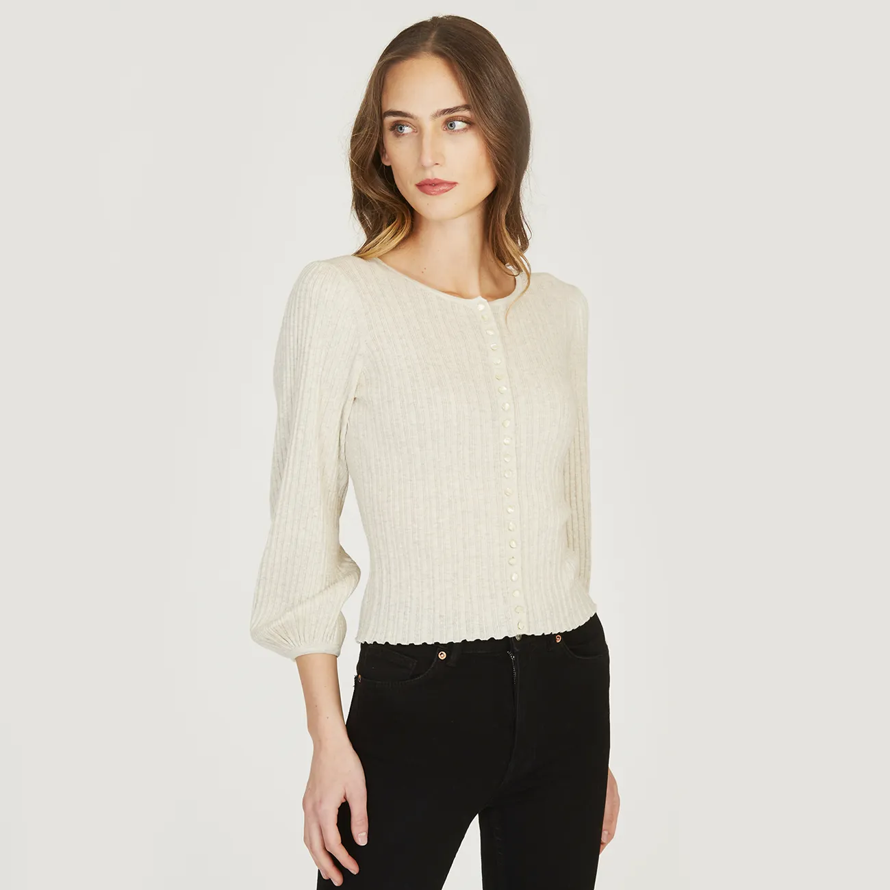 Rib Puff Sleeve Multi Button Cardigan sold by Autumn Cashmere product image thumbnail 3