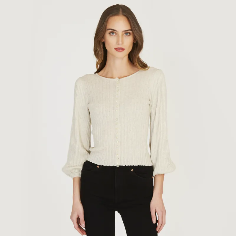 Rib Puff Sleeve Multi Button Cardigan sold by Autumn Cashmere