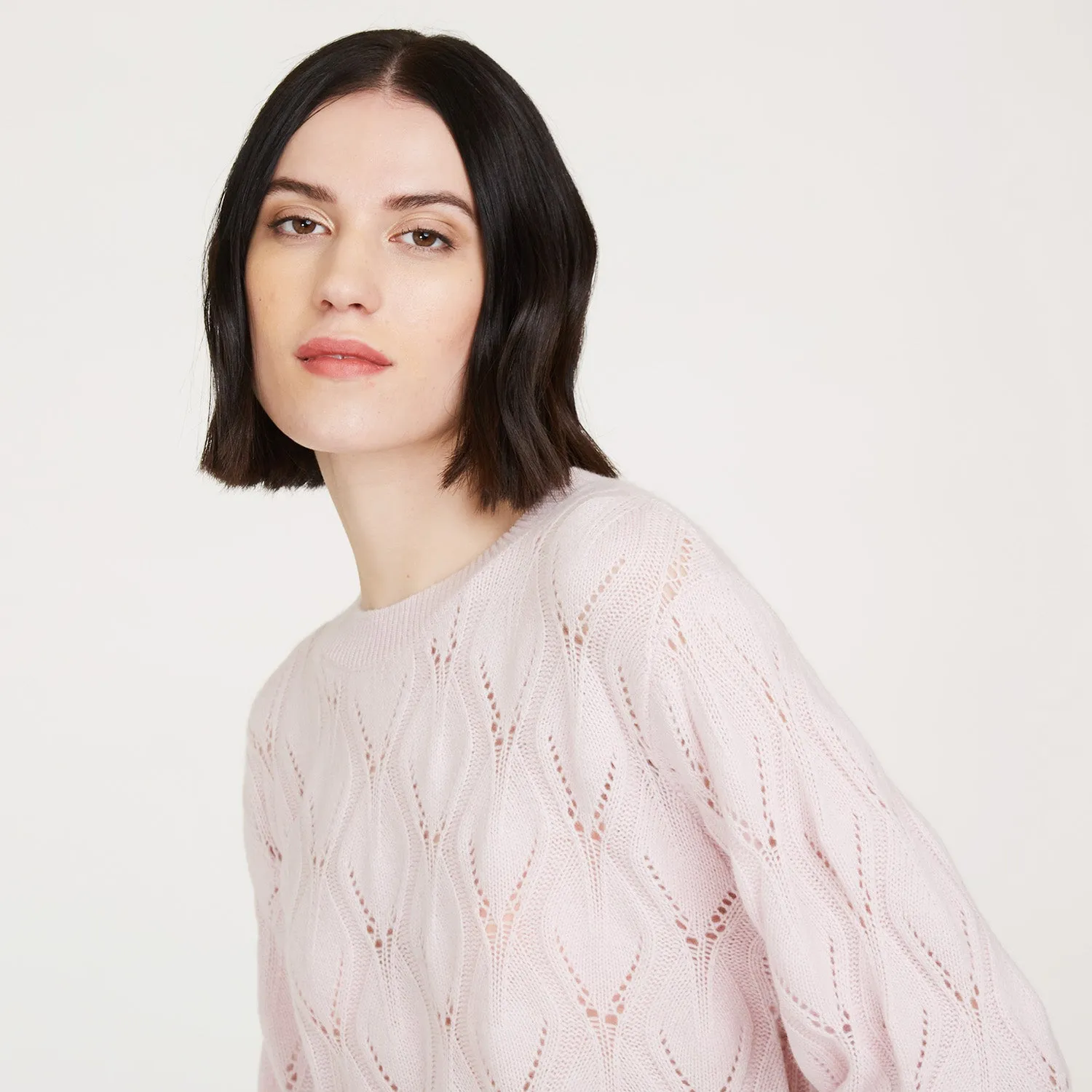Leaf Pointelle Cropped Boxy Crew in Cherry Blossom sold by Autumn Cashmere product image thumbnail 2