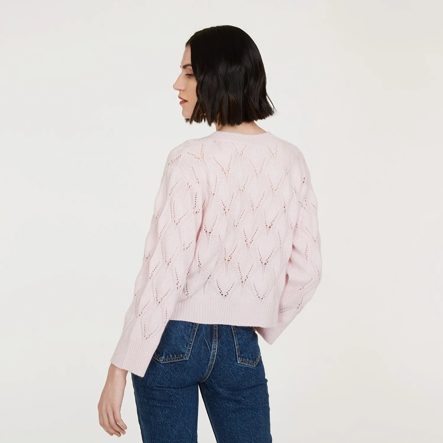 Leaf Pointelle Cropped Boxy Crew in Cherry Blossom sold by Autumn Cashmere product image thumbnail 4