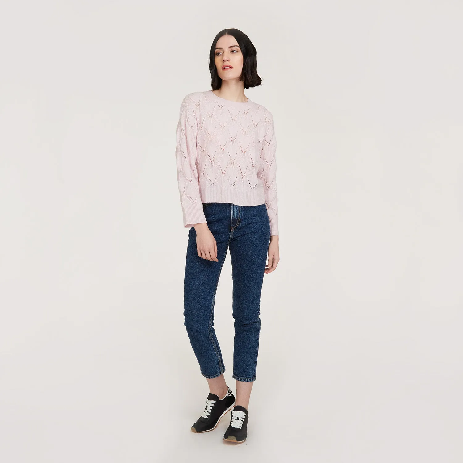 Leaf Pointelle Cropped Boxy Crew in Cherry Blossom sold by Autumn Cashmere product image thumbnail 5
