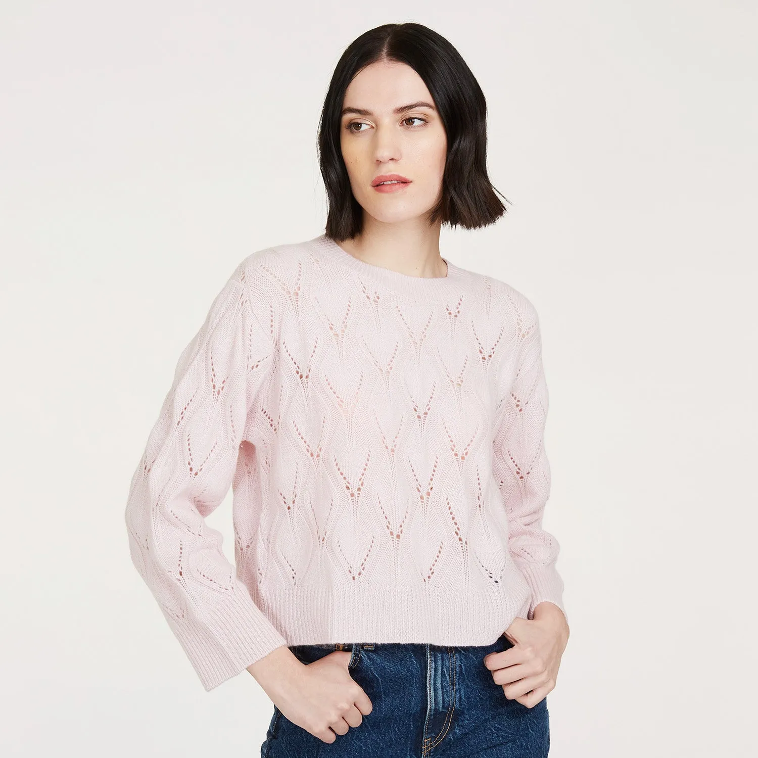 Leaf Pointelle Cropped Boxy Crew in Cherry Blossom sold by Autumn Cashmere product image thumbnail 3