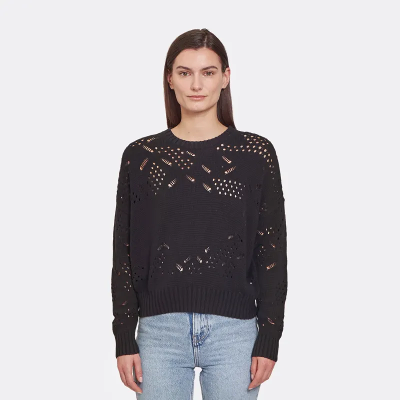 Open Ladder Stitch Boxy Crew in Black sold by Autumn Cashmere