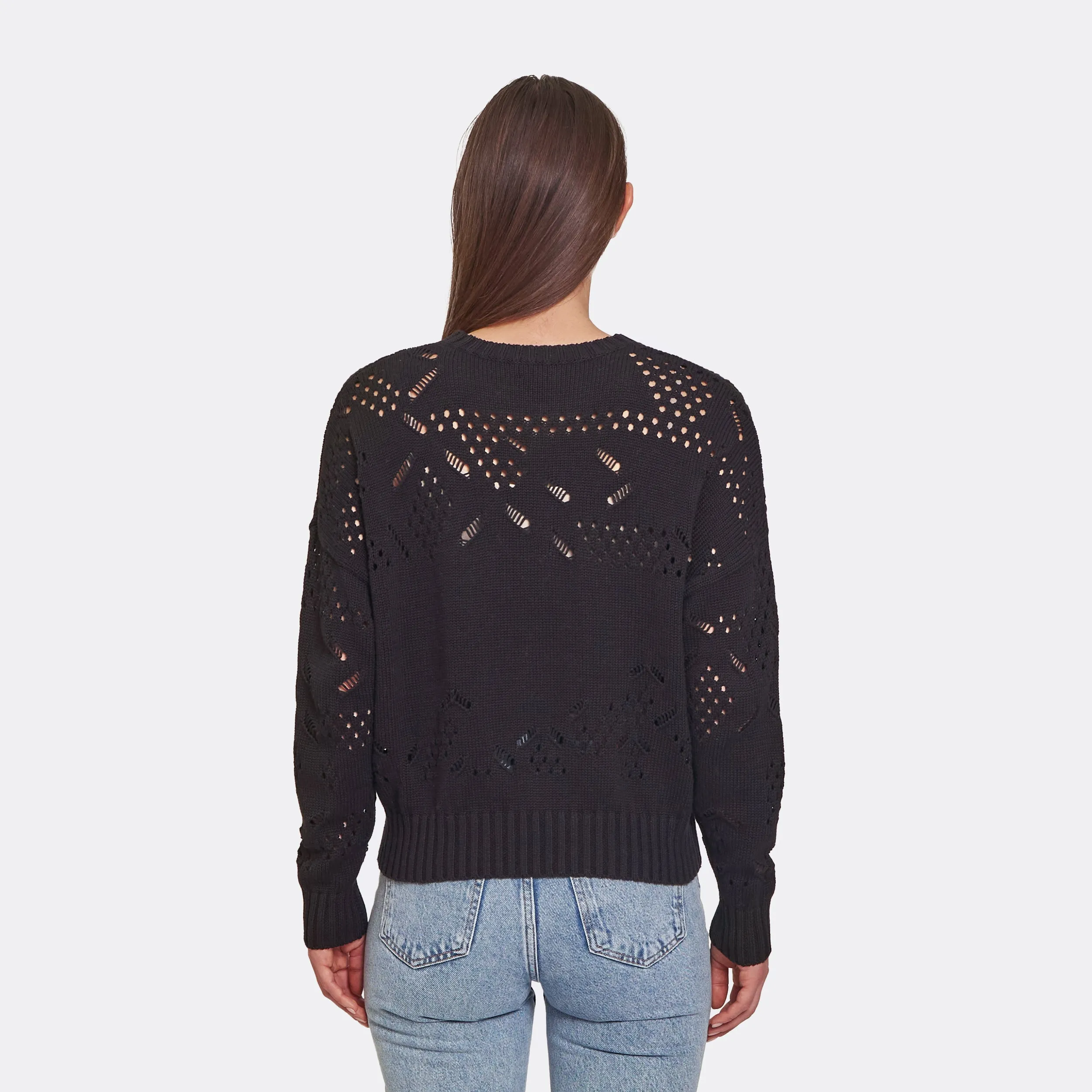 Open Ladder Stitch Boxy Crew in Black sold by Autumn Cashmere product image thumbnail 4