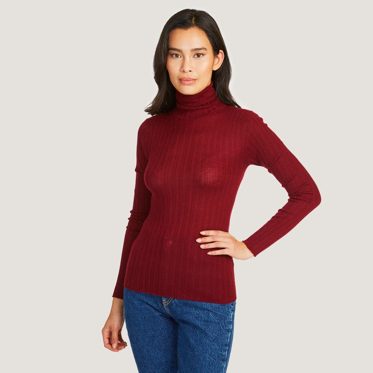 Rib Turtleneck in Merlot sold by Autumn Cashmere product image thumbnail 4