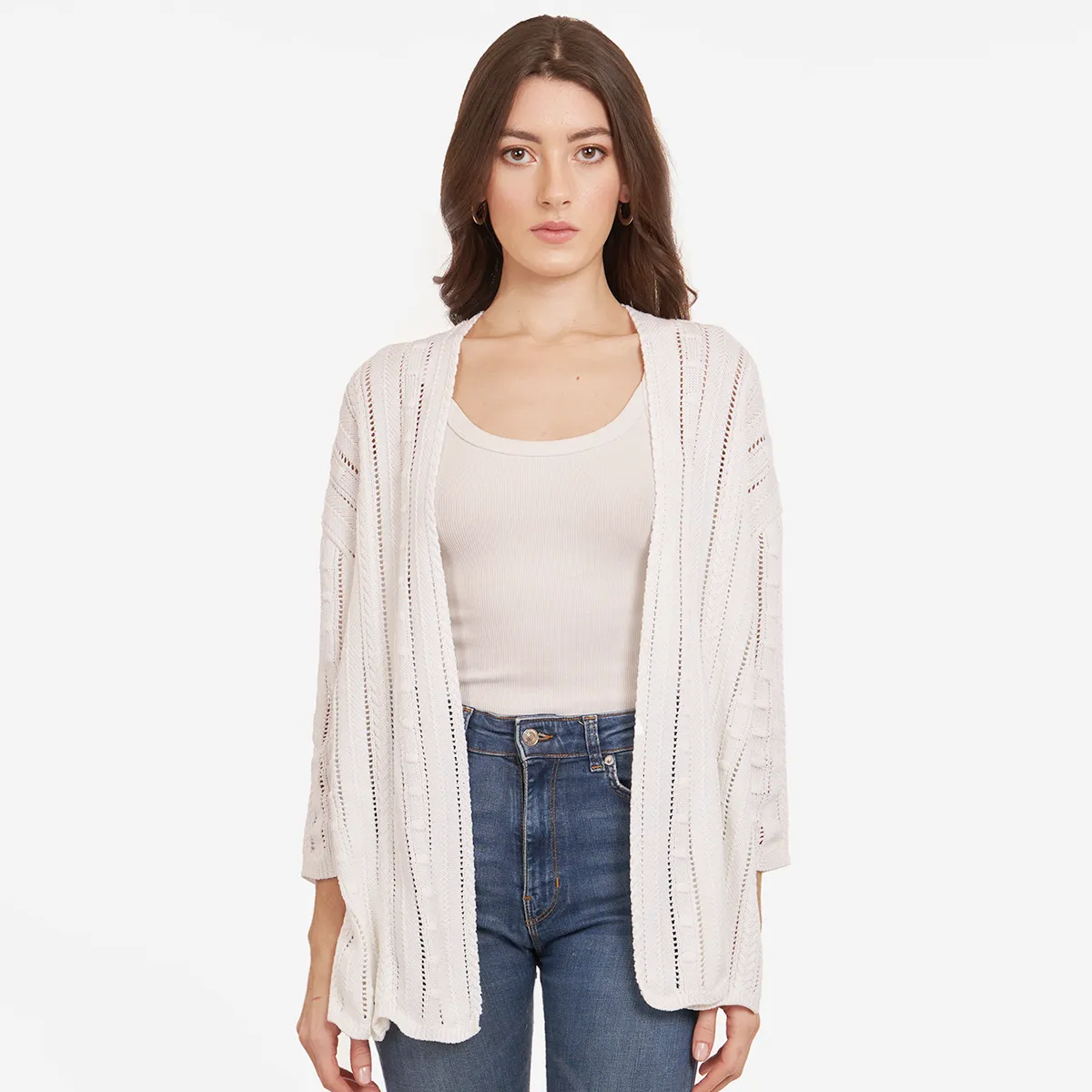 Open Pointelle Duster in White sold by Autumn Cashmere
