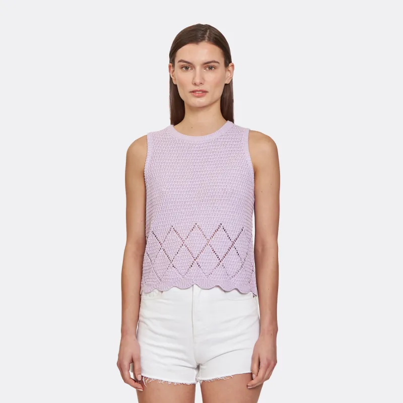 Texture Stitch Shell w/ Pointelle Diamond Border in Violet made by Autumn Cashmere