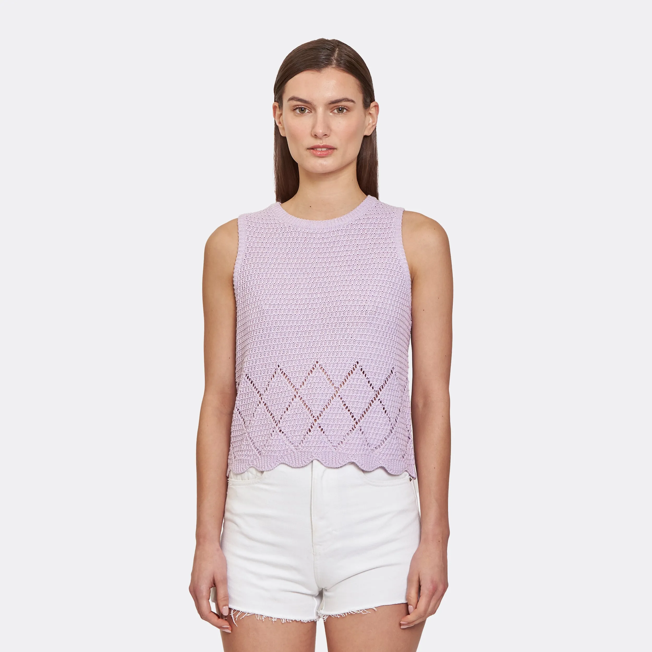 Texture Stitch Shell w/ Pointelle Diamond Border in Violet sold by Autumn Cashmere